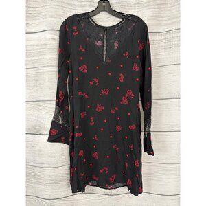 Express Black & Red Floral Lace Long Sleeve Mini Dress Size M